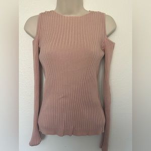 Blush split shoulder knitted ribbed long sleeve
